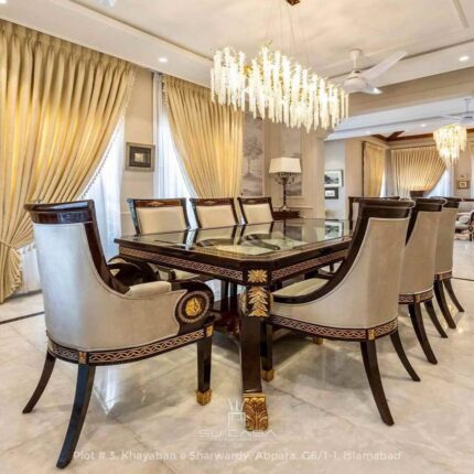 Empire Greek Key Glass-Top Dining Set