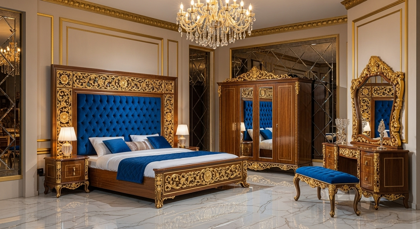 Bedroom Bed set KK Furnitures Chiniot interwood style