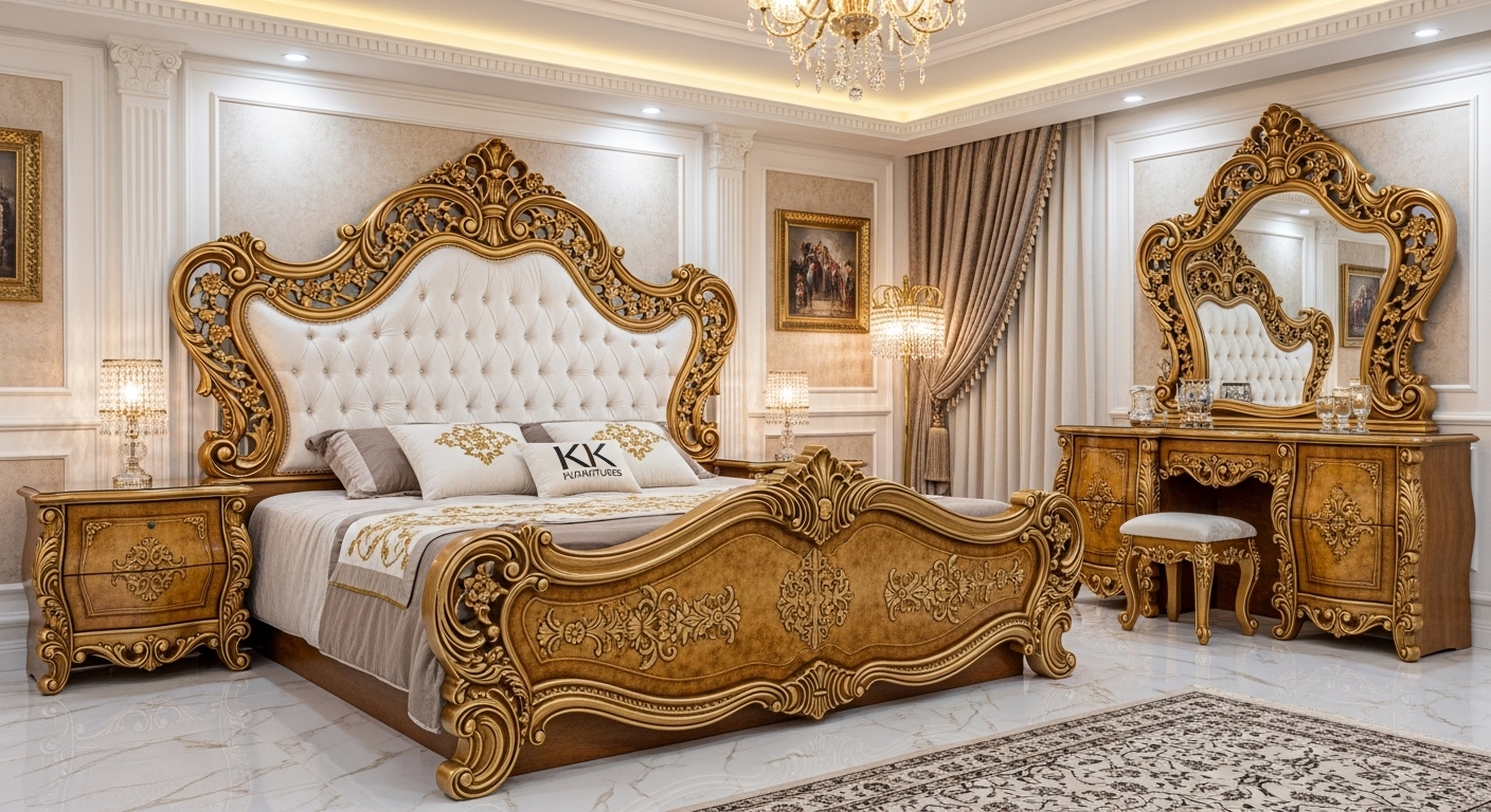 Affordable Wooden Bed Design in Pakistan- KK Furniture