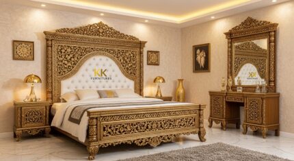 Affordable Wooden Bed Design in Pakistan- KK Furniture