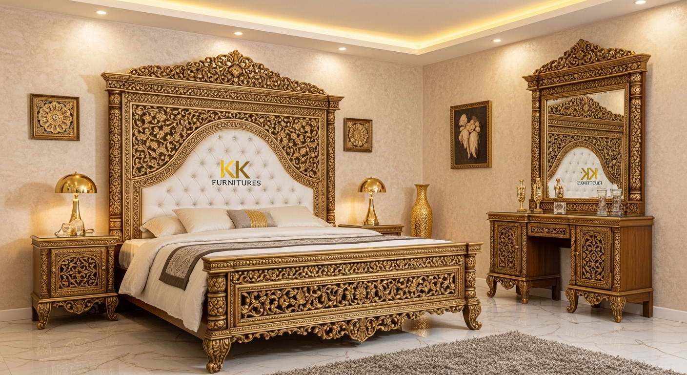 Affordable Wooden Bed Design in Pakistan- KK Furniture