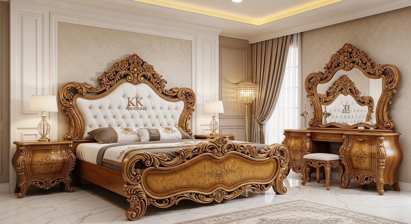Affordable Wooden Bed Design in Pakistan- KK Furniture