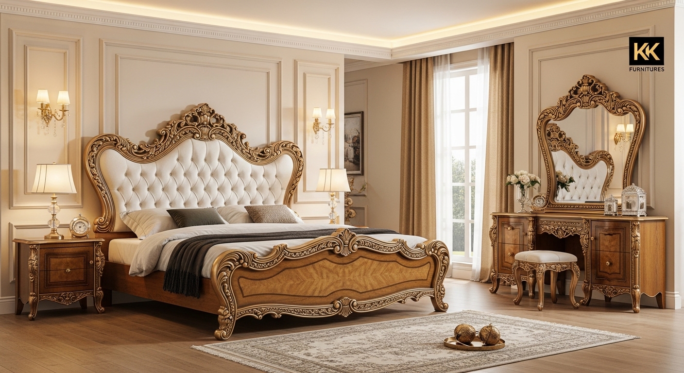 Affordable Wooden Bed Design in Pakistan- KK Furniture