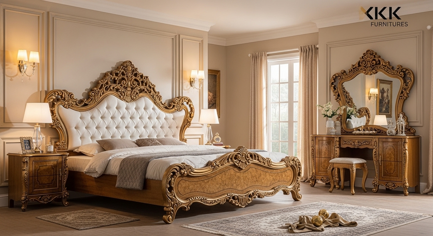 Affordable Wooden Bed Design in Pakistan- KK Furniture