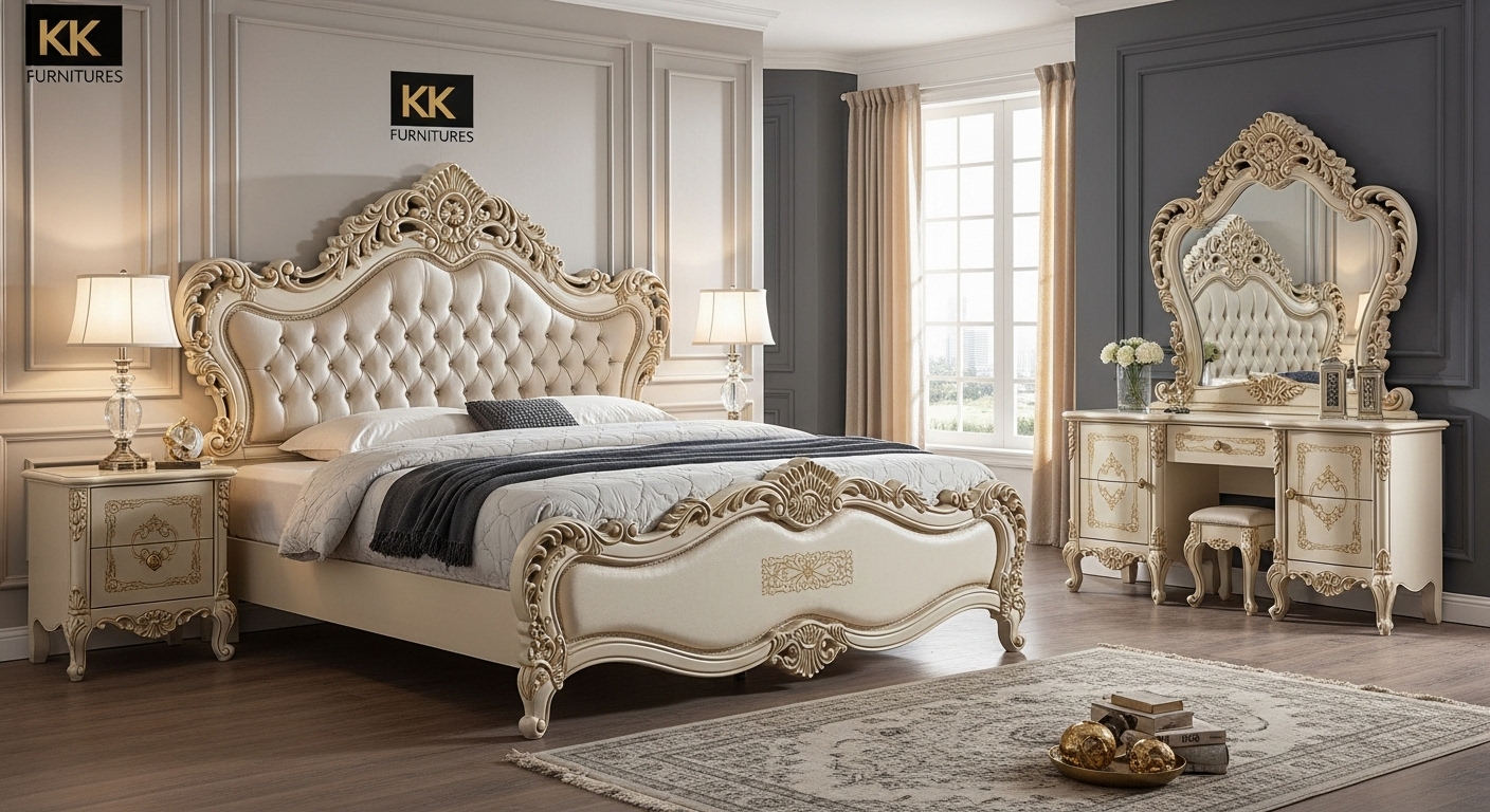 Affordable Wooden Bed Design in Pakistan- KK Furniture