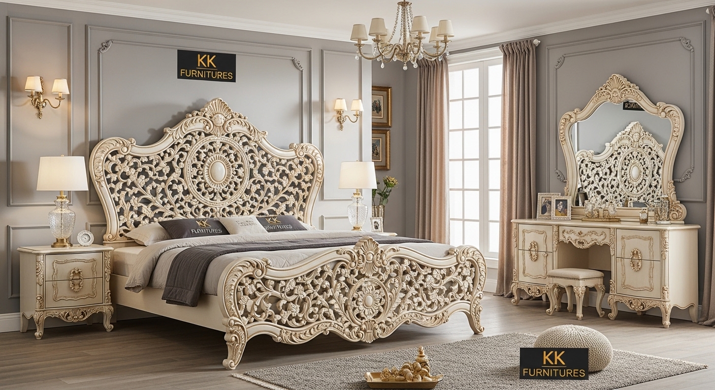 Affordable Wooden Bed Design in Pakistan- KK Furniture