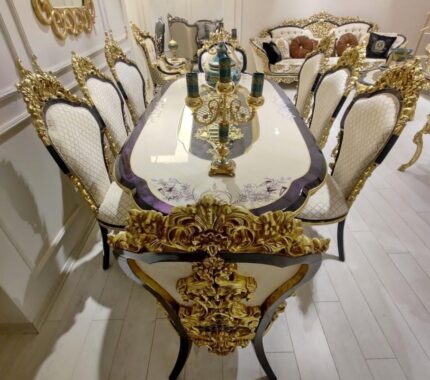 Luxury 8 seater dining table set by KK Furnitures in modern dining room setting